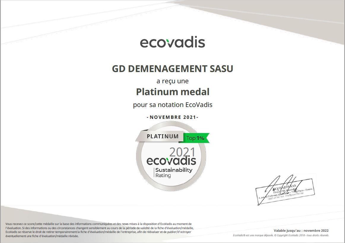 Médaille de platine Ecovadis
